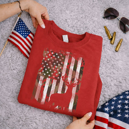 Camo American Flag Deer Hunting – Veteran Legacy – Unisex Tshirt Gildan / Tshirt Comfort / V-neck/ Hoodie / Sweatshirt