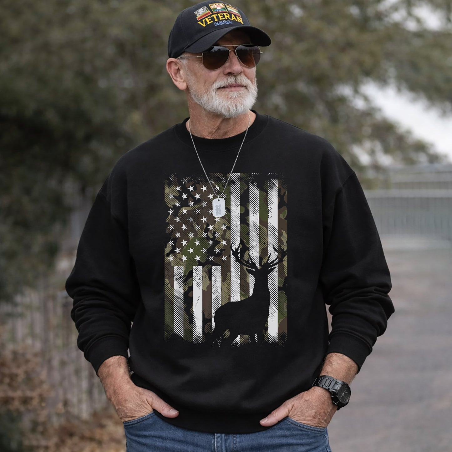 Camo American Flag Deer Hunting – Veteran Legacy – Unisex Tshirt Gildan / Tshirt Comfort / V-neck/ Hoodie / Sweatshirt