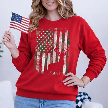 Camo American Flag Deer Hunting – Veteran Legacy – Unisex Tshirt Gildan / Tshirt Comfort / V-neck/ Hoodie / Sweatshirt