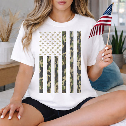 Vintage Woodland Camo Flag – Veteran Legacy – Unisex Tshirt Gildan / Tshirt Comfort / V-neck/ Hoodie / Sweatshirt