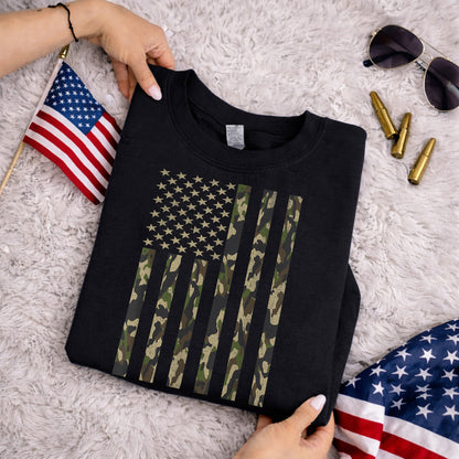 Vintage Woodland Camo Flag – Veteran Legacy – Unisex Tshirt Gildan / Tshirt Comfort / V-neck/ Hoodie / Sweatshirt