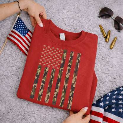 Vintage Woodland Camo Flag – Veteran Legacy – Unisex Tshirt Gildan / Tshirt Comfort / V-neck/ Hoodie / Sweatshirt