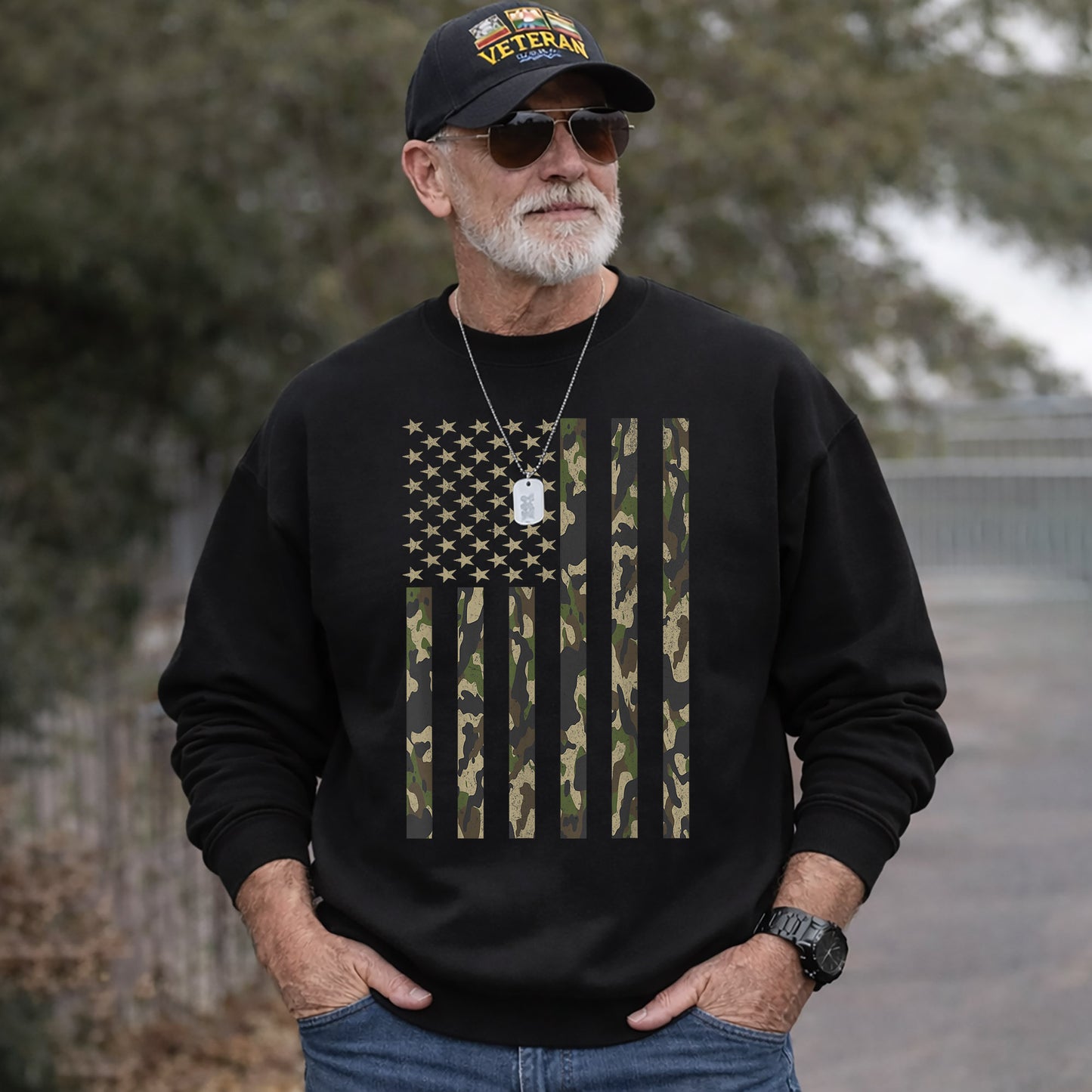 Vintage Woodland Camo Flag – Veteran Legacy – Unisex Tshirt Gildan / Tshirt Comfort / V-neck/ Hoodie / Sweatshirt
