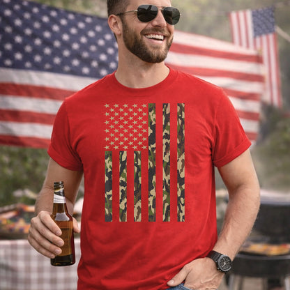 Vintage Woodland Camo Flag – Veteran Legacy – Unisex Tshirt Gildan / Tshirt Comfort / V-neck/ Hoodie / Sweatshirt