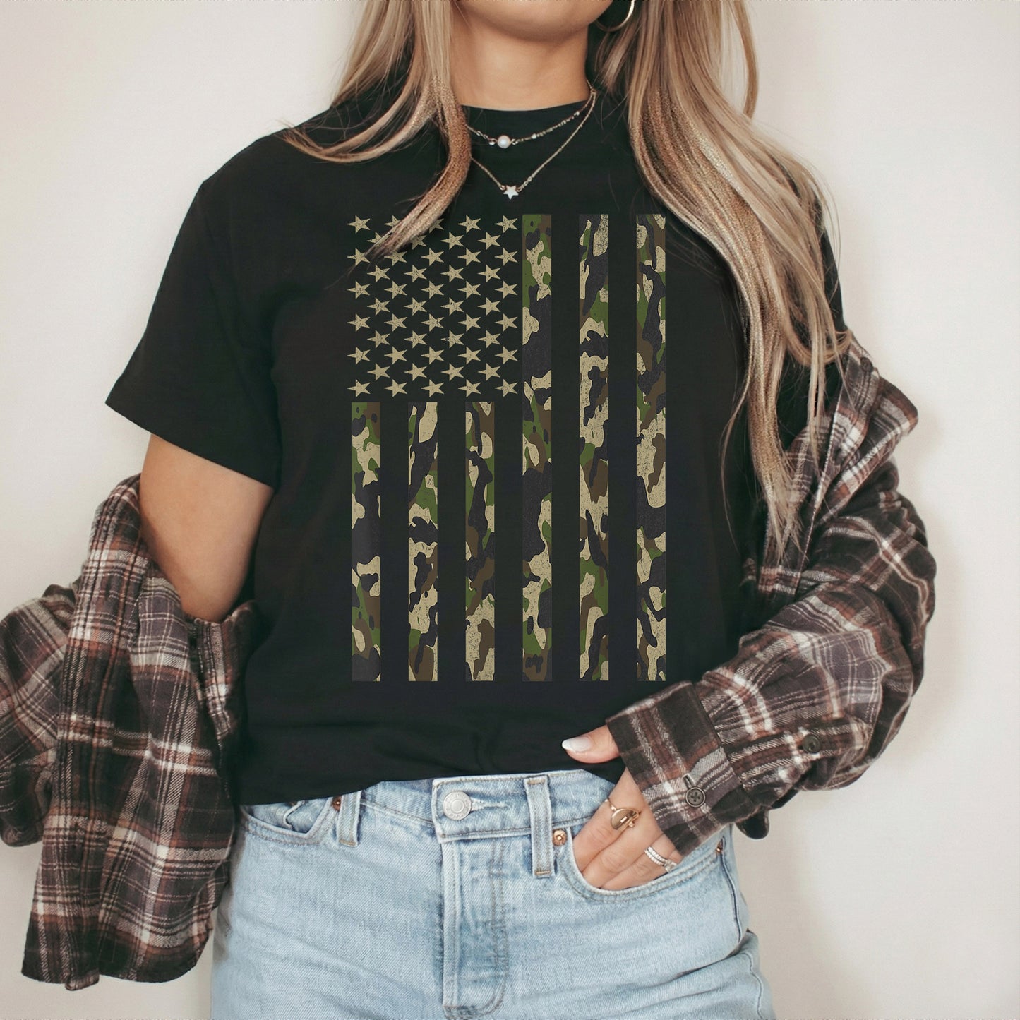 Vintage Woodland Camo Flag – Veteran Legacy – Unisex Tshirt Gildan / Tshirt Comfort / V-neck/ Hoodie / Sweatshirt