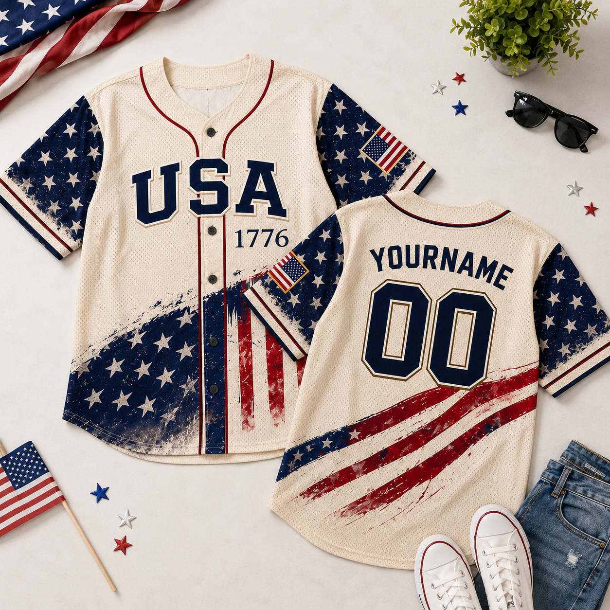 Personalized USA 1776 Baseball Jersey, Custom Name And Number