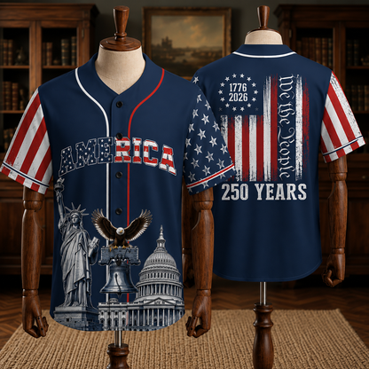 USA 250th Anniversary Baseball Jersey, Patriotic Statue of Liberty 1776-2026 Unisex Shirt