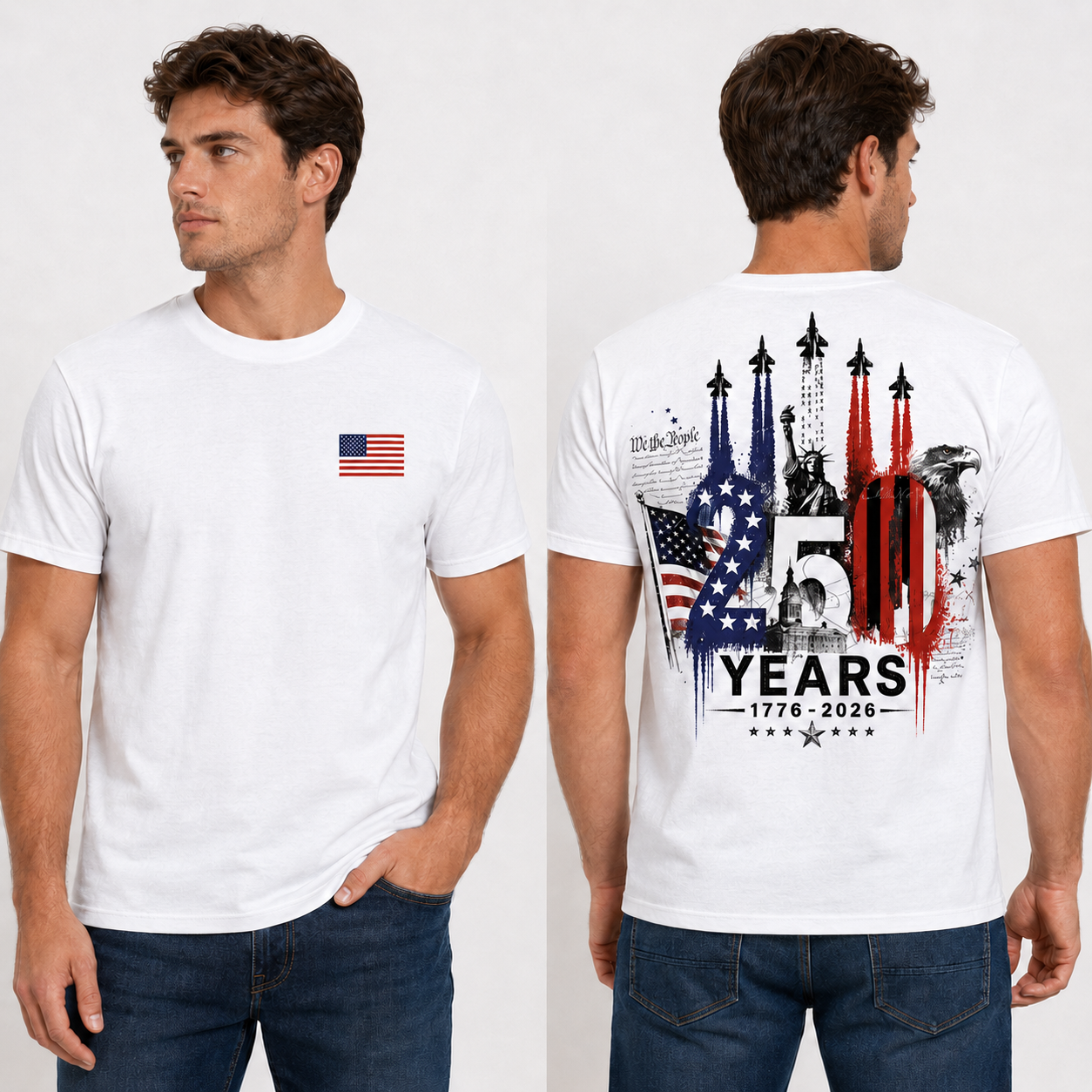 [Two Side] USA 250 Years Patriotic T-Shirt 1776–2026, America 250th Anniversary
