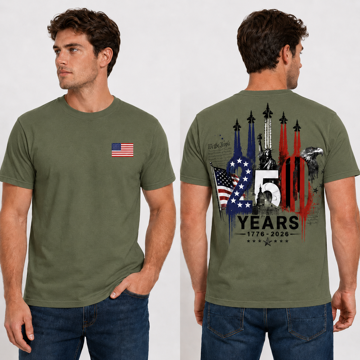 [Two Side] USA 250 Years Patriotic T-Shirt 1776–2026, America 250th Anniversary