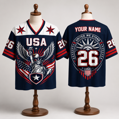 Personalized USA Eagle Football Jersey – Custom Name & Number Patriotic Mesh V-Neck Shirt