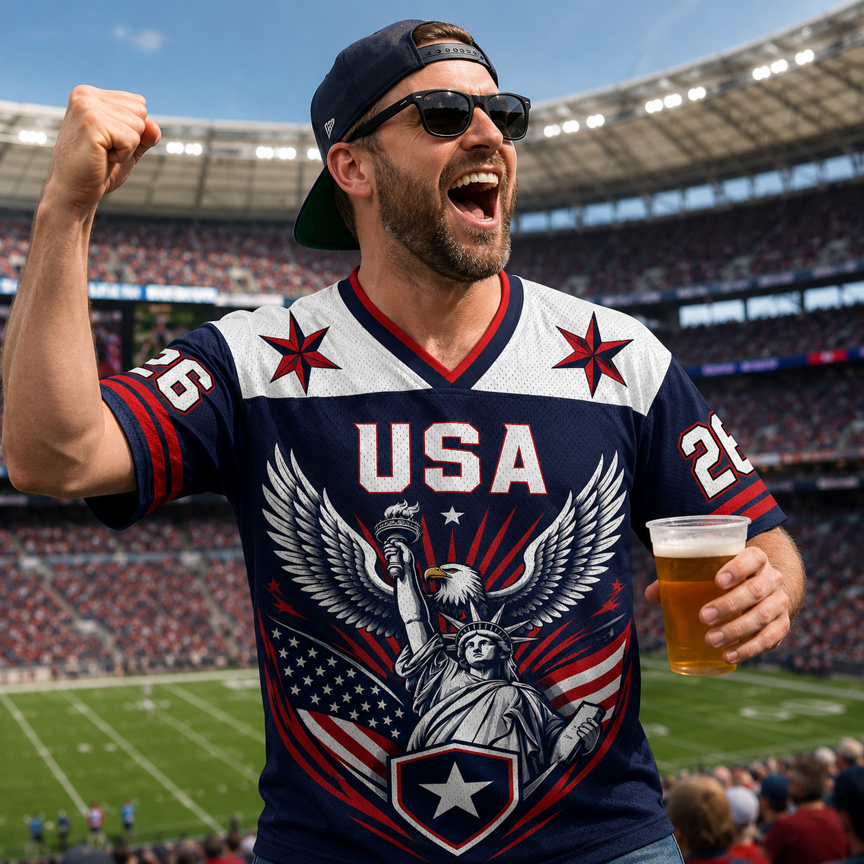 Personalized USA Eagle Football Jersey – Custom Name & Number Patriotic Mesh V-Neck Shirt