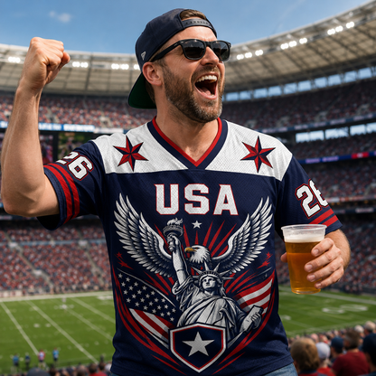 Personalized USA Eagle Football Jersey – Custom Name & Number Patriotic Mesh V-Neck Shirt