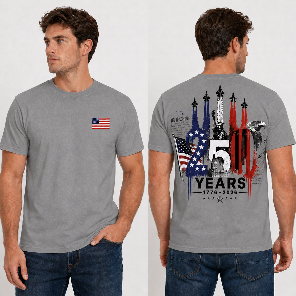 [Two Side] USA 250 Years Patriotic T-Shirt 1776–2026, America 250th Anniversary