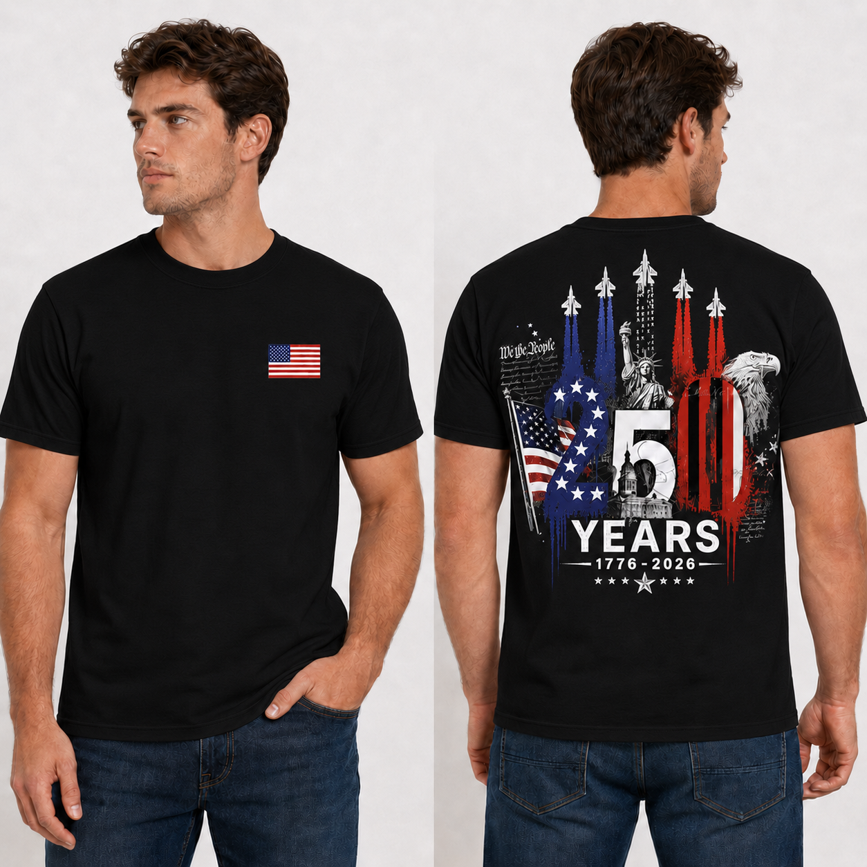 [Two Side] USA 250 Years Patriotic T-Shirt 1776–2026, America 250th Anniversary