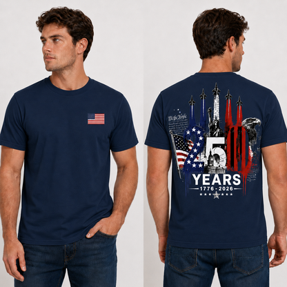 [Two Side] USA 250 Years Patriotic T-Shirt 1776–2026, America 250th Anniversary