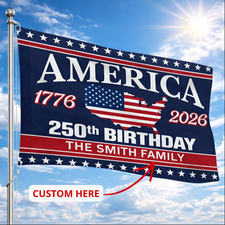 Personalized America 250th Birthday Flag USA 1776-2026 with Family Name