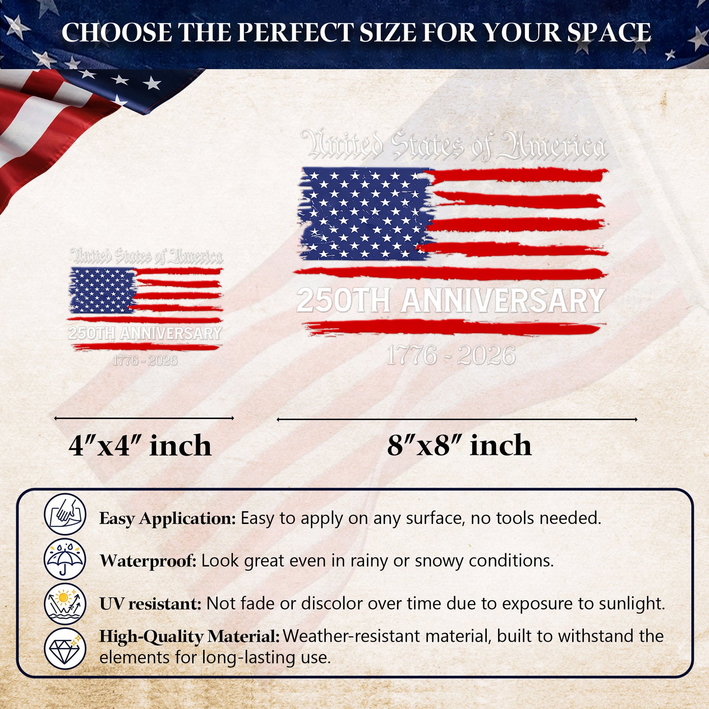 United States 250th Anniversary - Patriotic Flag Decal