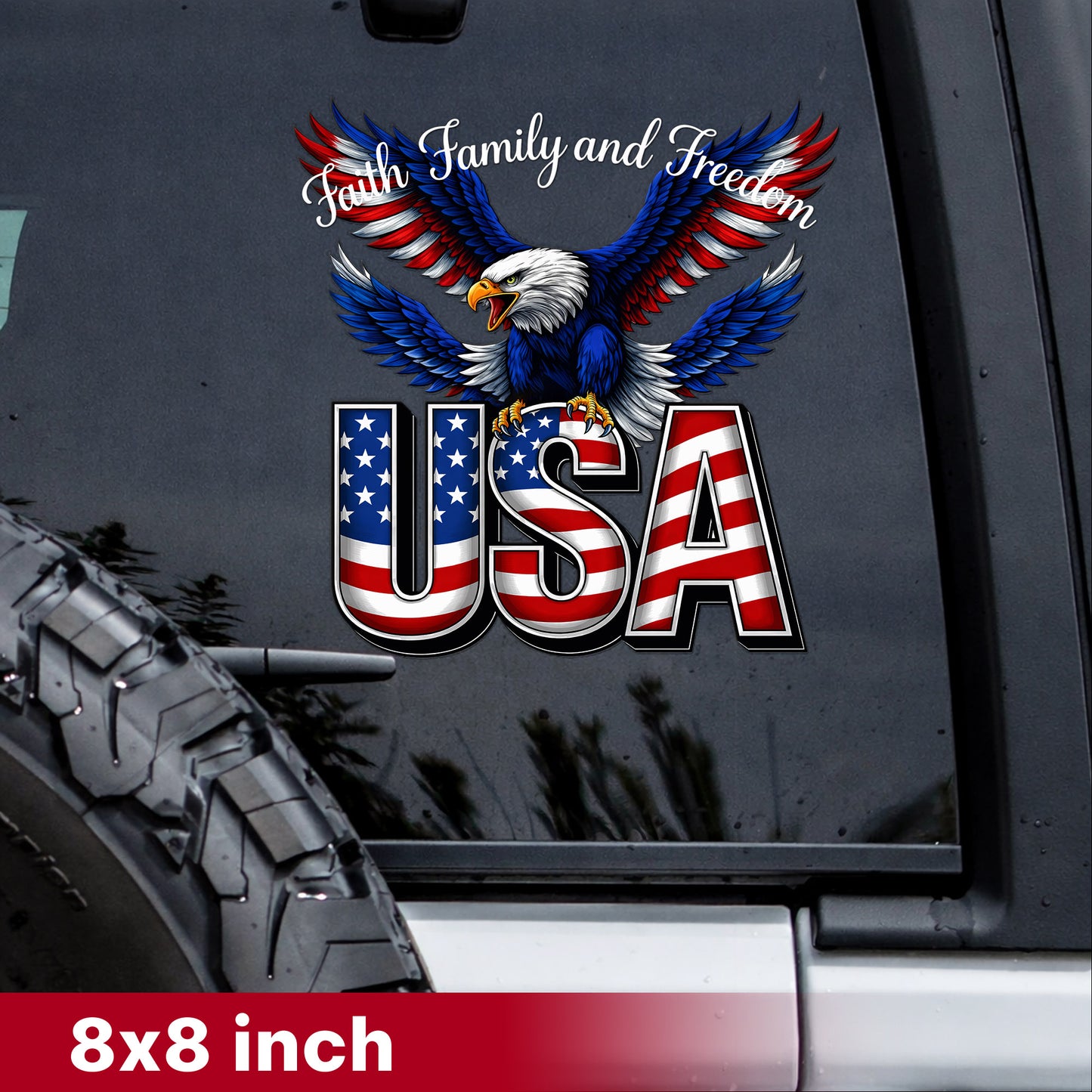 Faith, Family, and Freedom USA Eagle Decal for Car, Truck, Bottle, Laptop & More