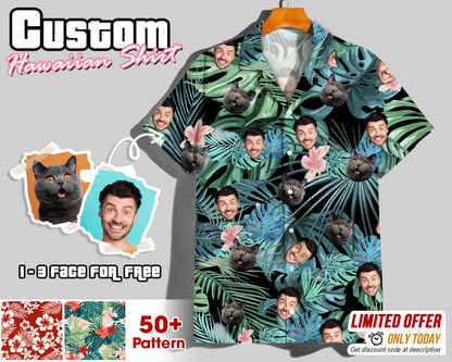 Custom Face Hawaiian Shirt, Personalized Photo Aloha Shirt, Unisex Beach Vacation Gift