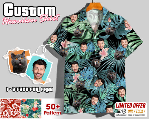Custom Face Hawaiian Shirt, Personalized Photo Aloha Shirt, Unisex Beach Vacation Gift