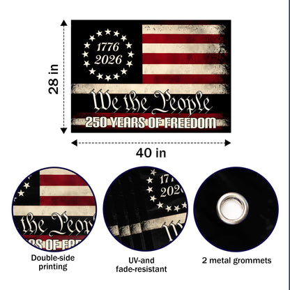 Vintage Black USA 250, We The People (1776–2026)- House Flag/Garden Flag