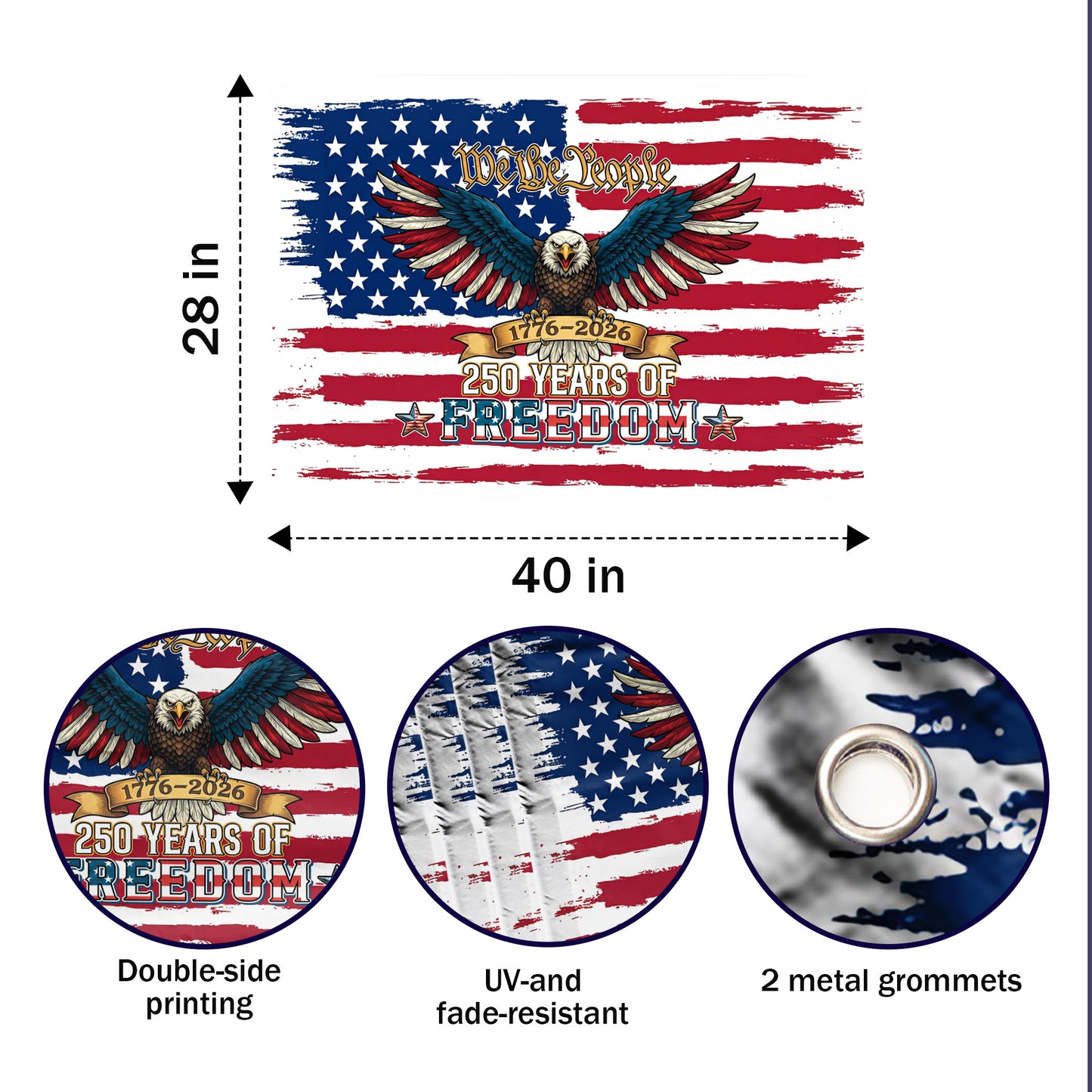 We The People 250 Years of Freedom 1776–2026 Patriotic Eagle - House Flag/Garden Flag