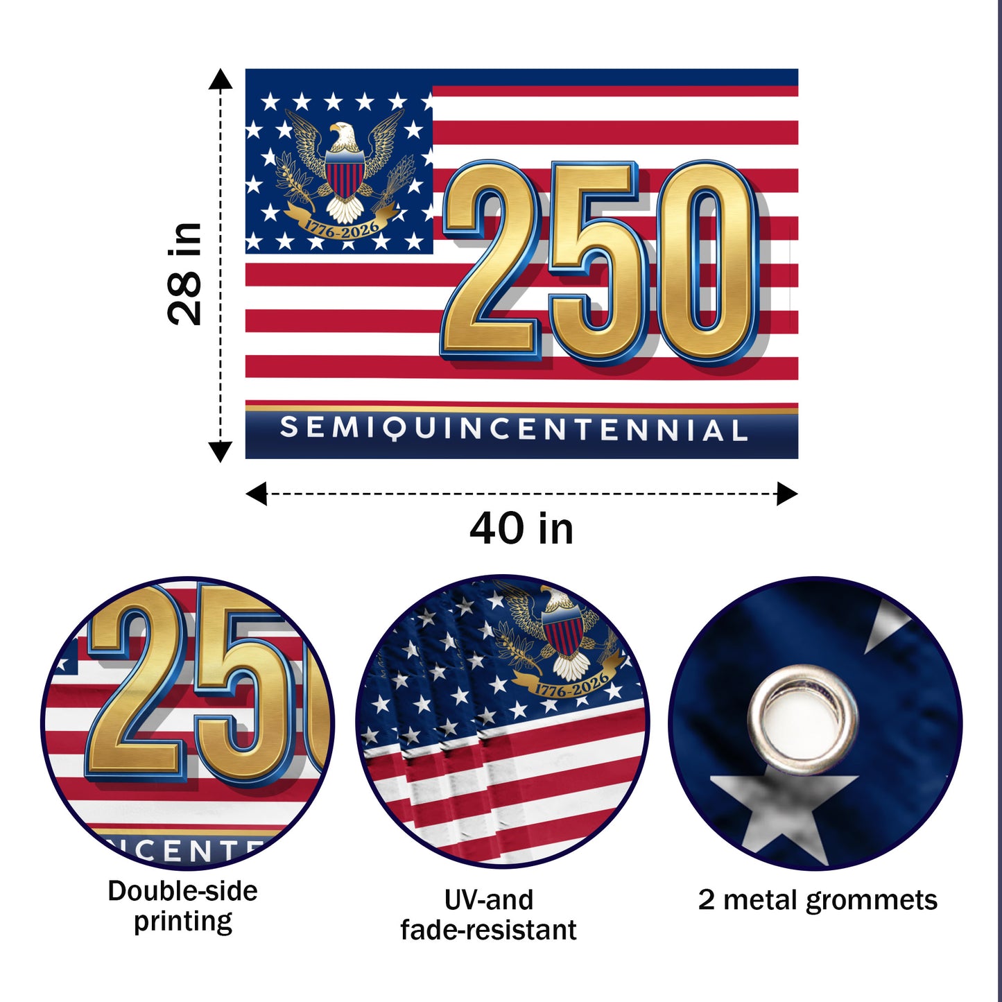 250 Semiquincentennial Stars & Stripes (1776–2026)- House Flag/Garden Flag