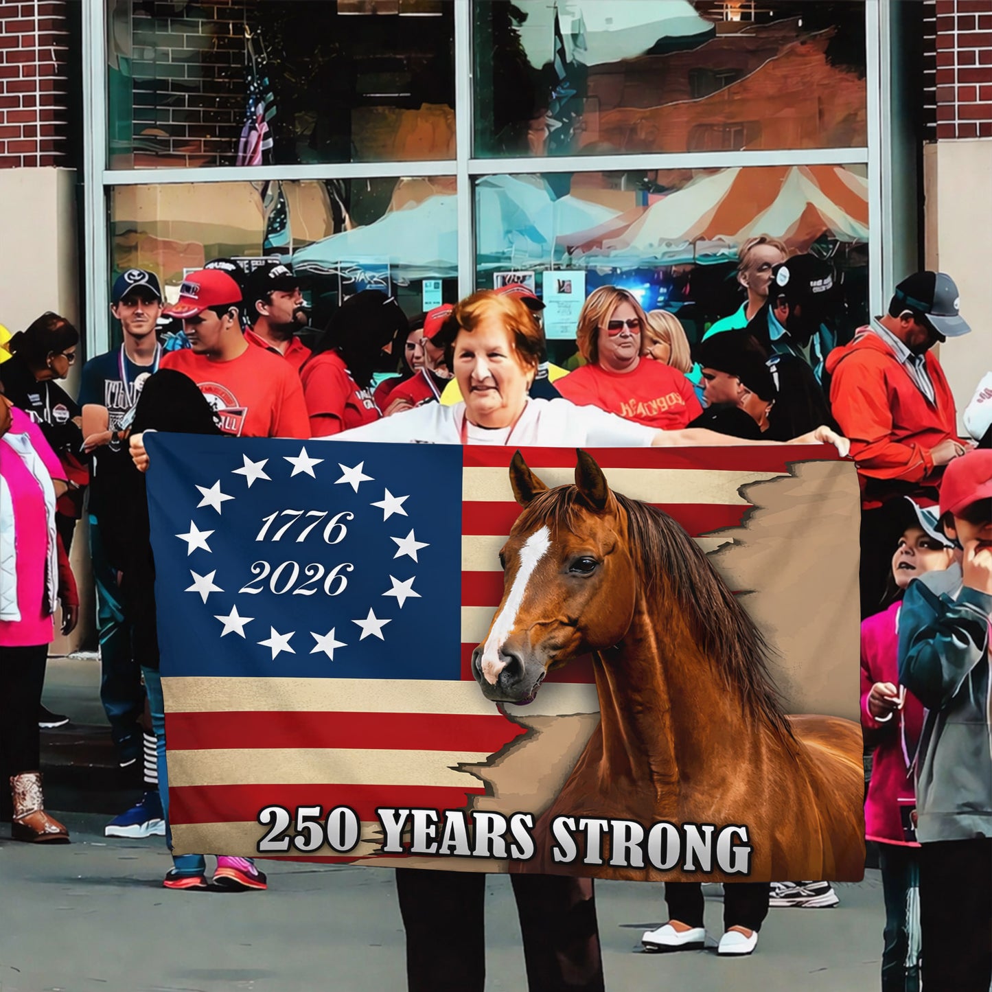 250 Years Strong Horse & Flag (1776–2026)- House Flag/Garden Flag
