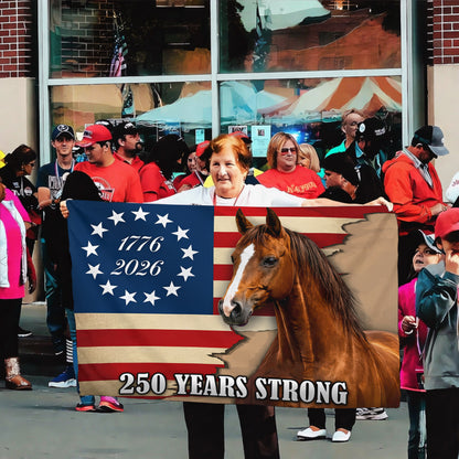 250 Years Strong Horse & Flag (1776–2026)- House Flag/Garden Flag