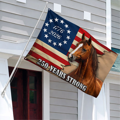 250 Years Strong Horse & Flag (1776–2026)- House Flag/Garden Flag