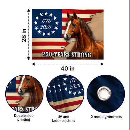 250 Years Strong Horse & Flag (1776–2026)- House Flag/Garden Flag