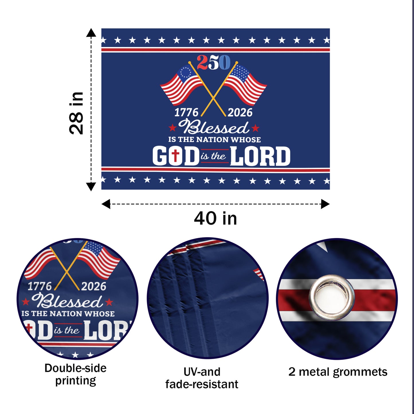 Blessed Is the Nation 250 (1776–2026)- House Flag/Garden Flag