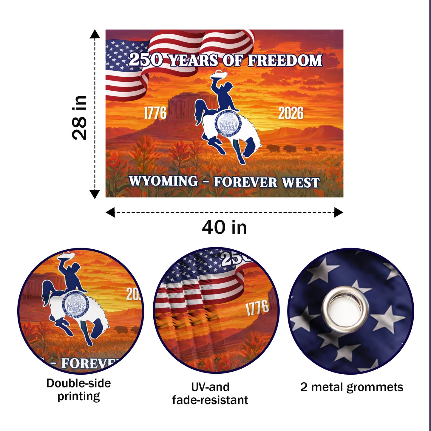 Wyoming Forever West 250 Years of Freedom (1776–2026) - House Flag/Garden Flag