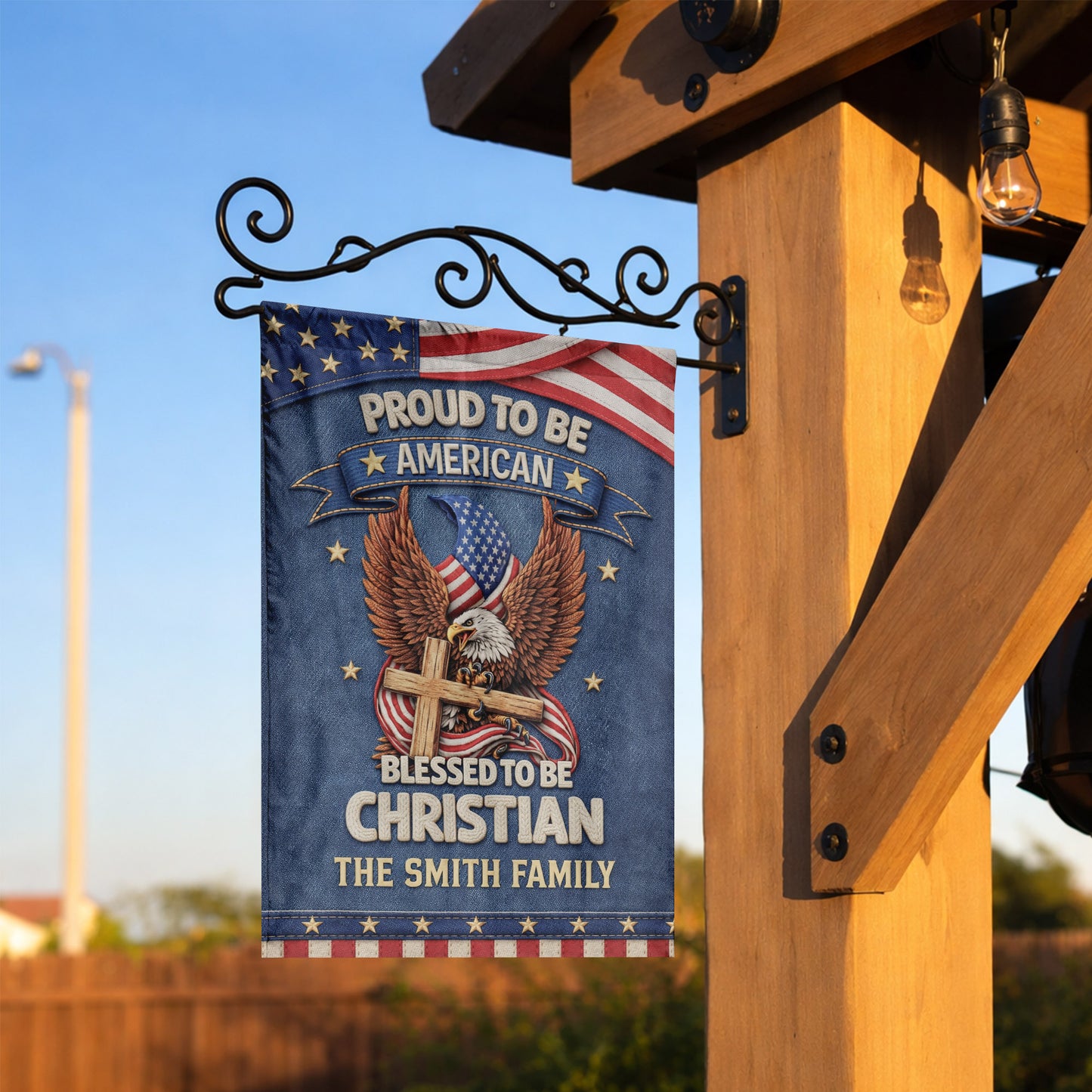 Personalized Name - Proud to Be American Blessed to Be Christian Garden Flag