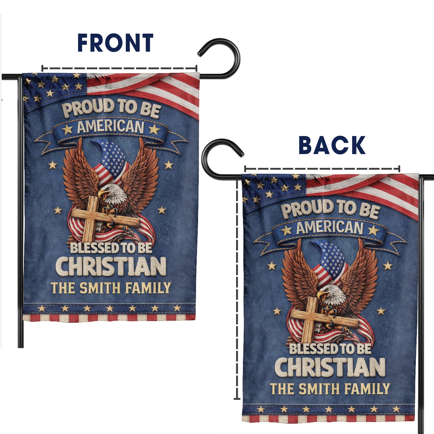 Personalized Name - Proud to Be American Blessed to Be Christian Garden Flag