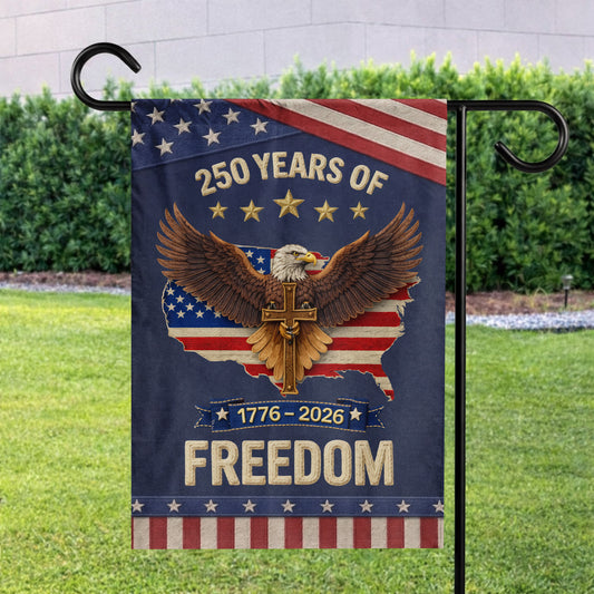 USA 250 Years Freedom Eagle Cross Patriotic Garden Flag 1776–2026