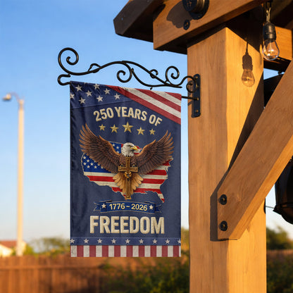 USA 250 Years Freedom Eagle Cross Patriotic Garden Flag 1776–2026