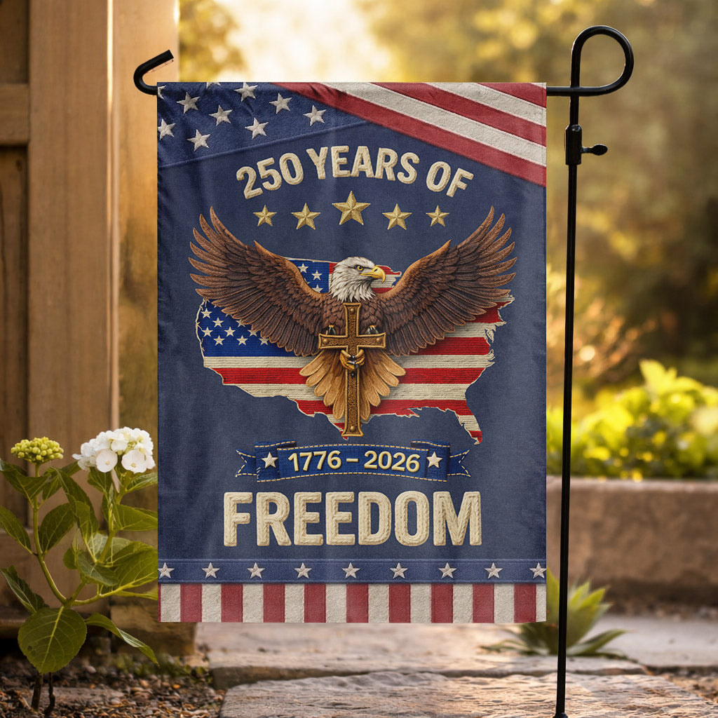 USA 250 Years Freedom Eagle Cross Patriotic Garden Flag 1776–2026