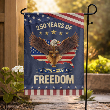 USA 250 Years Freedom Eagle Cross Patriotic Garden Flag 1776–2026