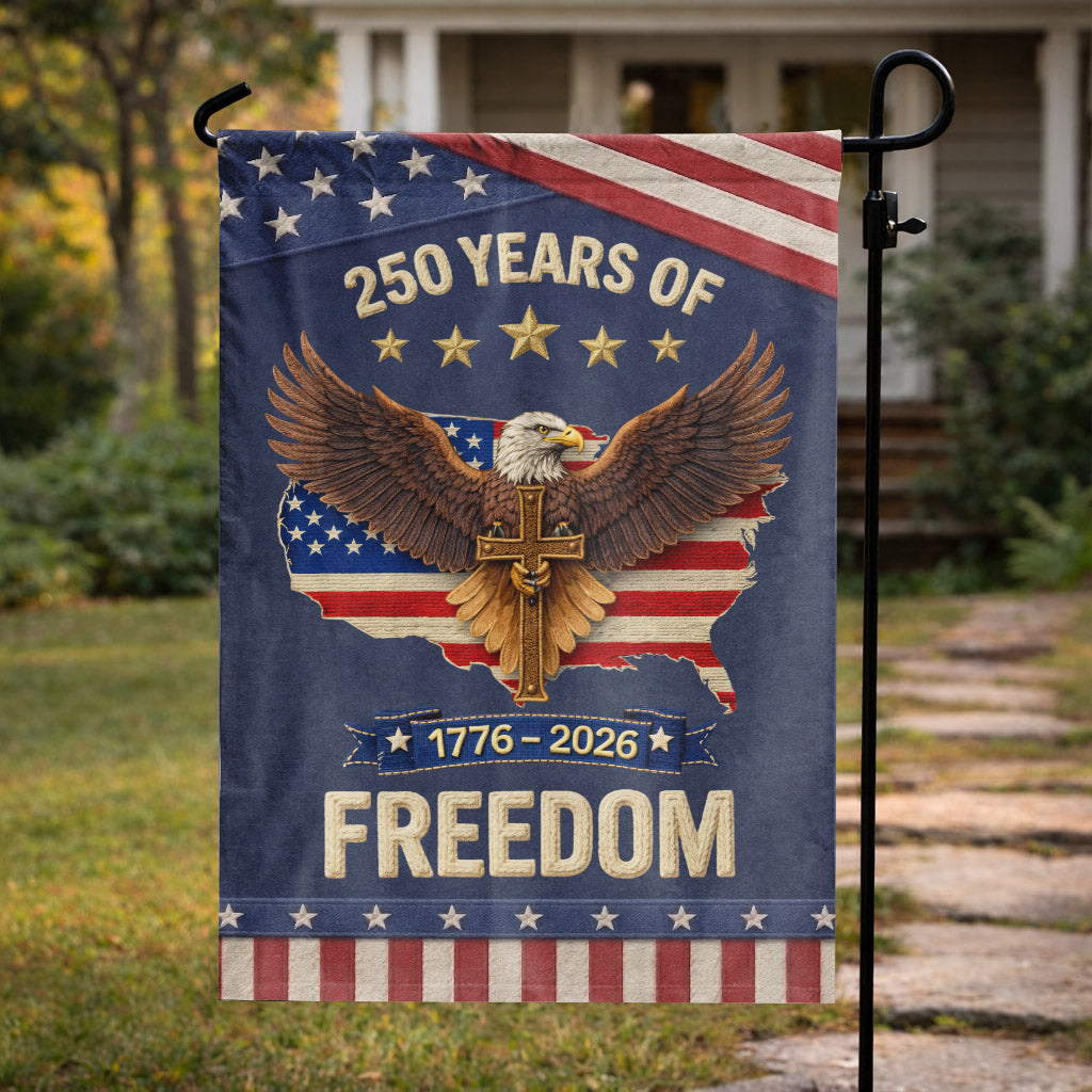 USA 250 Years Freedom Eagle Cross Patriotic Garden Flag 1776–2026