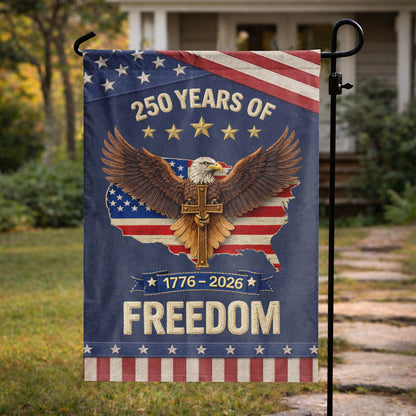 USA 250 Years Freedom Eagle Cross Patriotic Garden Flag 1776–2026