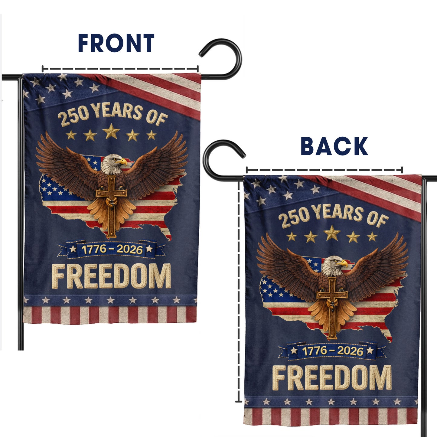 USA 250 Years Freedom Eagle Cross Patriotic Garden Flag 1776–2026