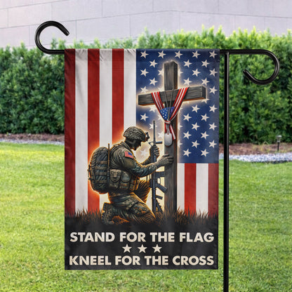 Patriotic Soldier Prayer Cross Garden Flag