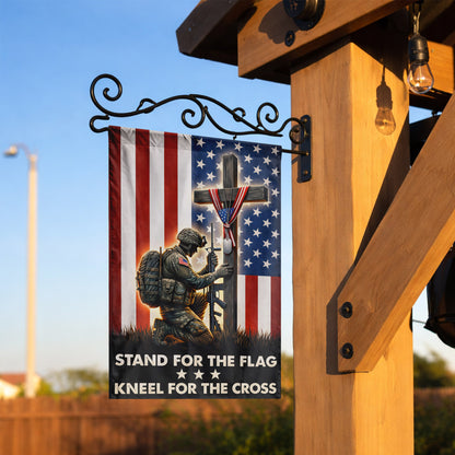 Patriotic Soldier Prayer Cross Garden Flag