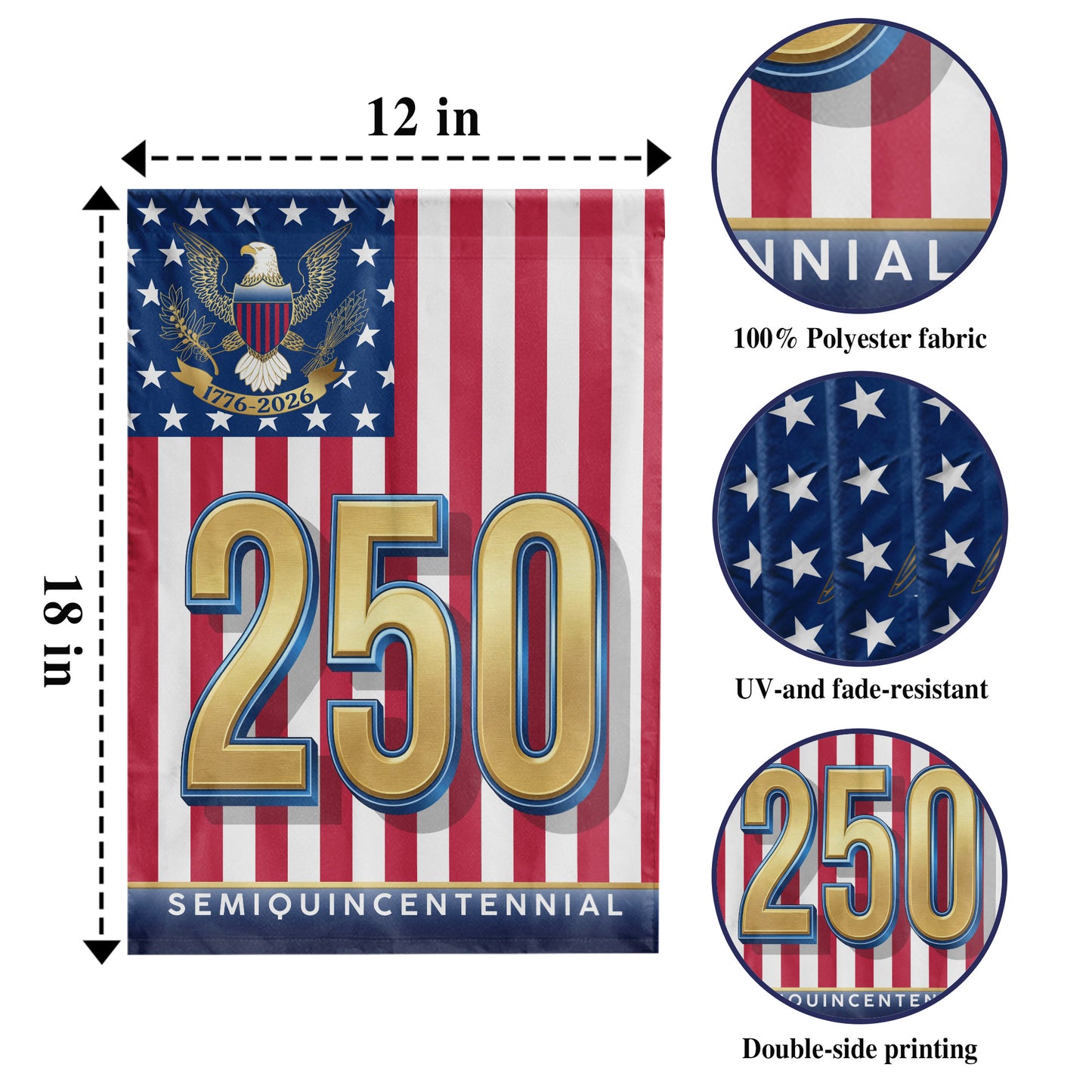 250 Semiquincentennial Stars & Stripes (1776–2026)- House Flag/Garden Flag