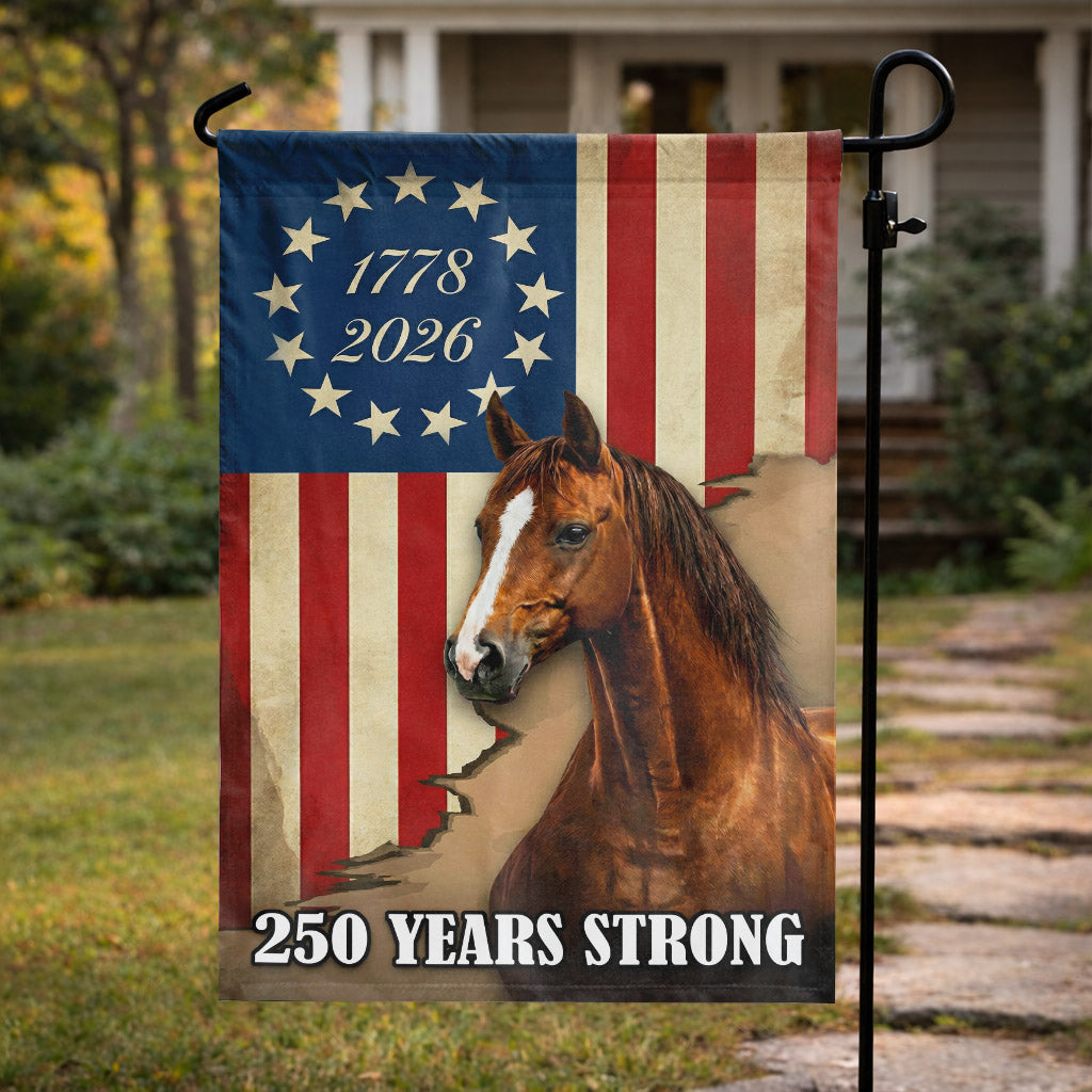 250 Years Strong Horse & Flag (1776–2026)- House Flag/Garden Flag
