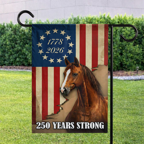 250 Years Strong Horse & Flag (1776–2026)- House Flag/Garden Flag