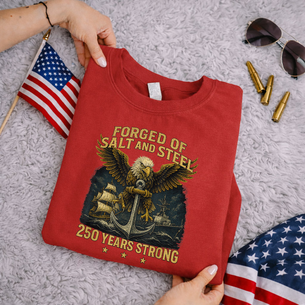 Forged Of Salt And Steel Navy Eagle – America 250th Anniversary – Unisex Tshirt Gildan / Tshirt Comfort / V-neck/ Hoodie / Sweatshirt