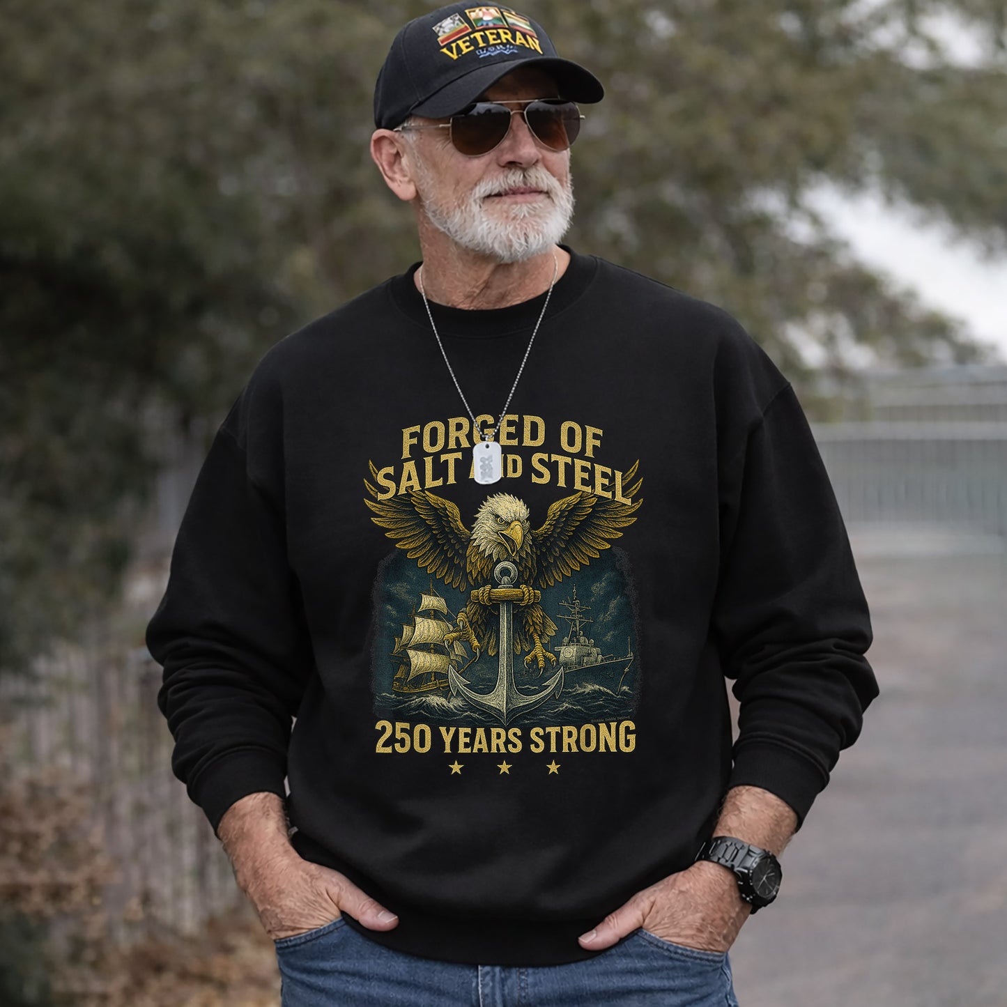 Forged Of Salt And Steel Navy Eagle – America 250th Anniversary – Unisex Tshirt Gildan / Tshirt Comfort / V-neck/ Hoodie / Sweatshirt