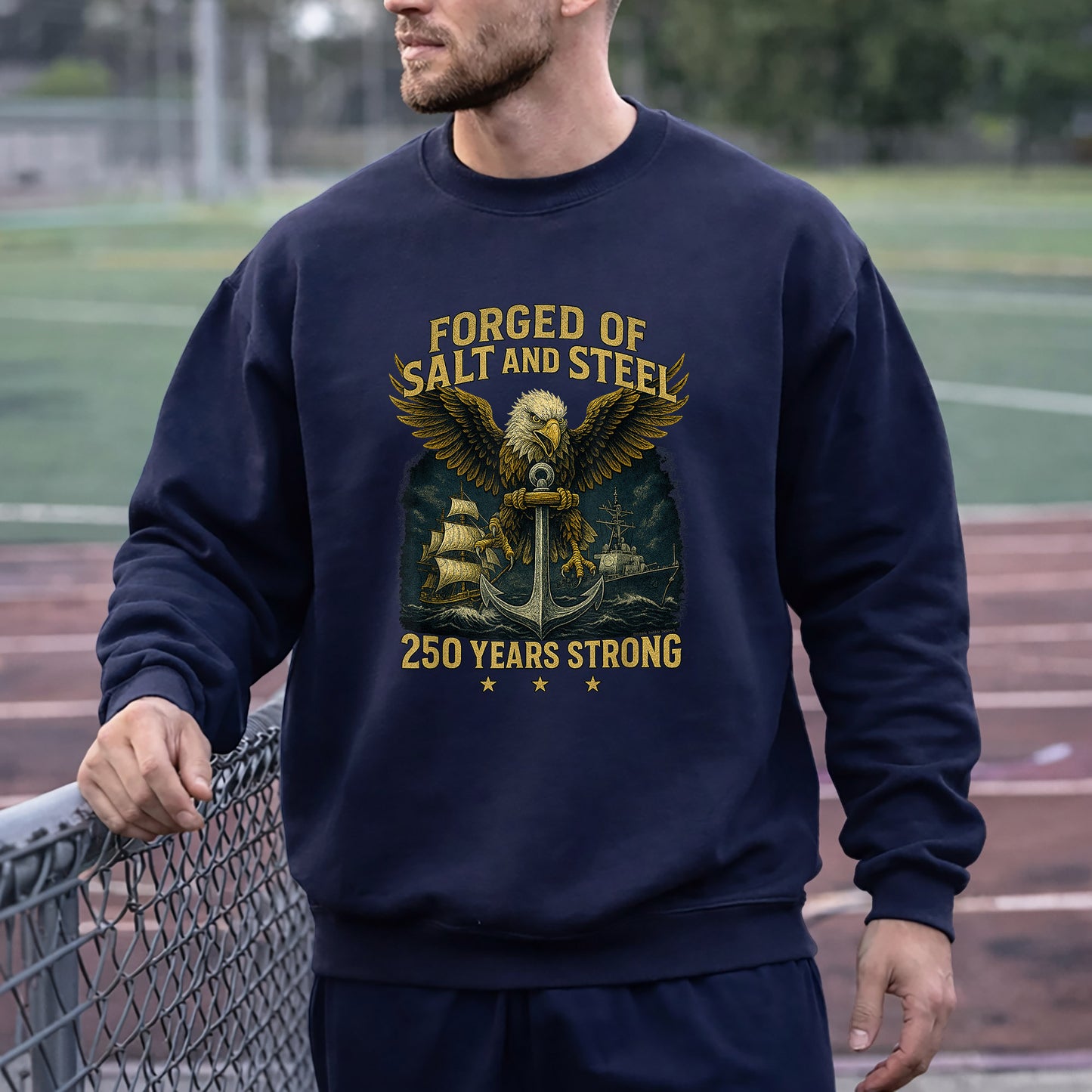 Forged Of Salt And Steel Navy Eagle – America 250th Anniversary – Unisex Tshirt Gildan / Tshirt Comfort / V-neck/ Hoodie / Sweatshirt
